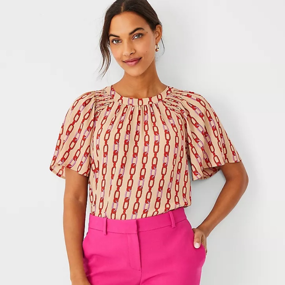 Ann Taylor Chain Print Blouse top size Large Petite